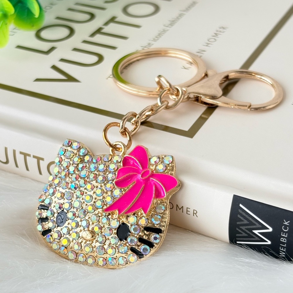 Hello Kitty Hot Pink Bow Iridescent‎ Keychain/ Bag Charm